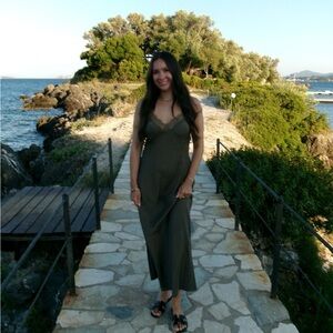 Massimo Dutti Taupe Lace Detail Dress